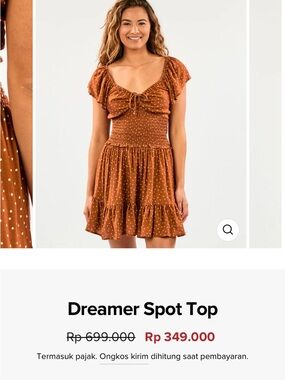 Rip Curl Rust Orange Polka Dot Smocked Top